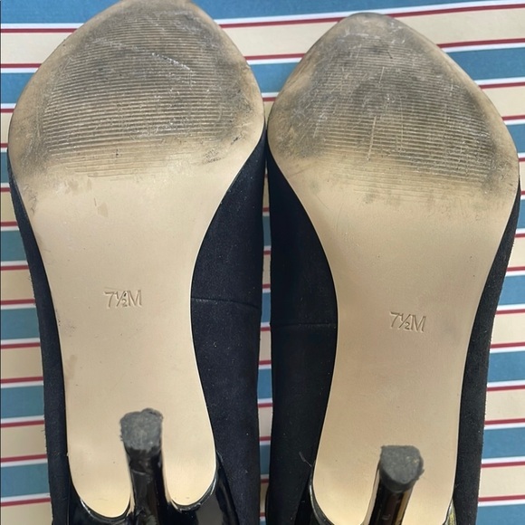 Audrey Brooke Stiletto Heels Suede Patent Trim Pointed Toe Double Strap Black - Picture 9 of 13